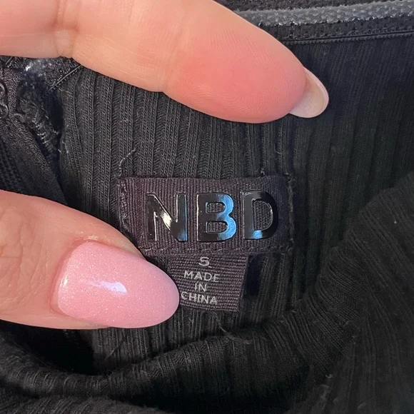 NBD Eden Jumpsuit Black Revolve Ribbed Off Shoulder Cropped Tie Size S - Picture 5 of 6